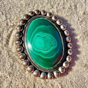 Malachite and Real Silver Pin / Pendant